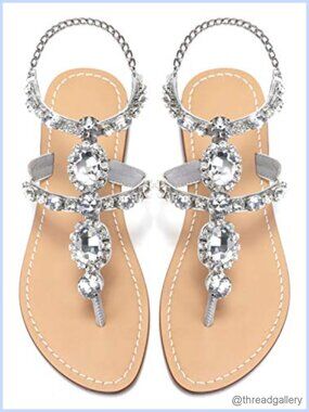 Rhinestone Gladiator Sandals Flat Wedding Bridal Gem Pearl Sparkling